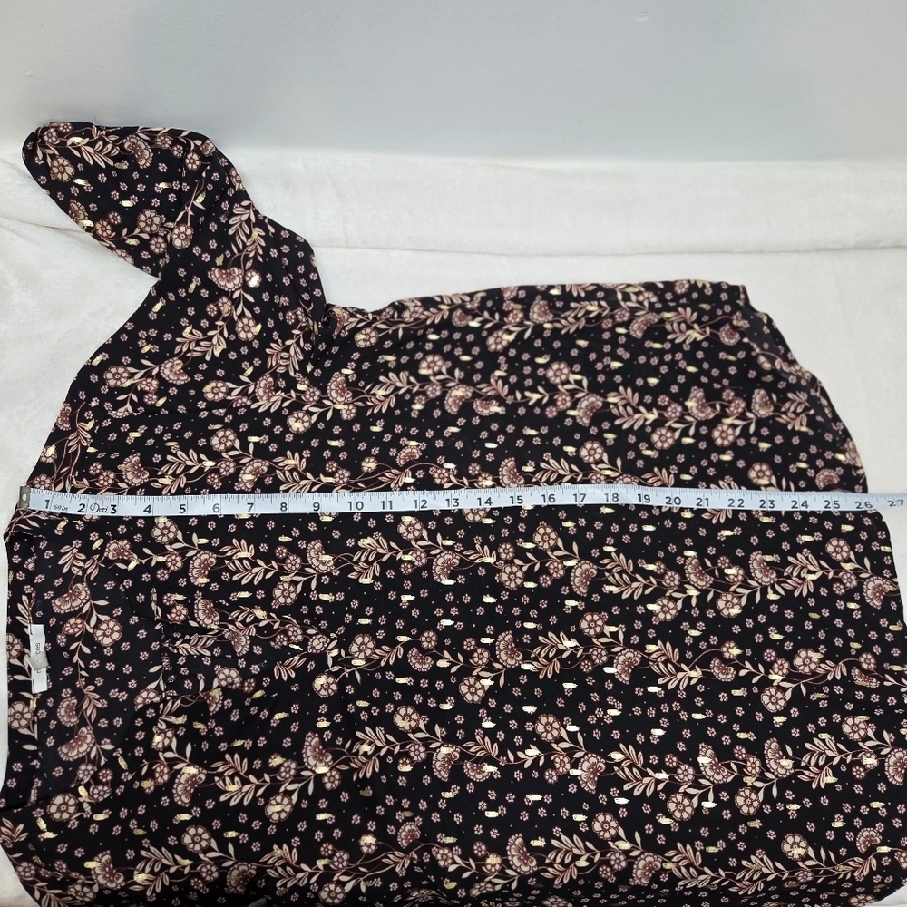 Maurices Floral Top Size Large Gold Fecks Roll Tab Sleeves Lightweight Womens - Picture 14 of 16